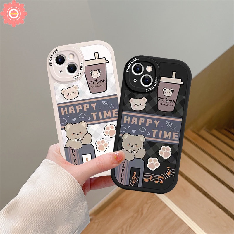 Kartun Lucu Milk Tea Bear Casing Infinix Hot 11play10 9 Hot 10 Lite Hot 10T 10s 11s Note8 Smart 5 6 Pola Rajut Kreatif Garis Splicing Lembut TPU Case Cover