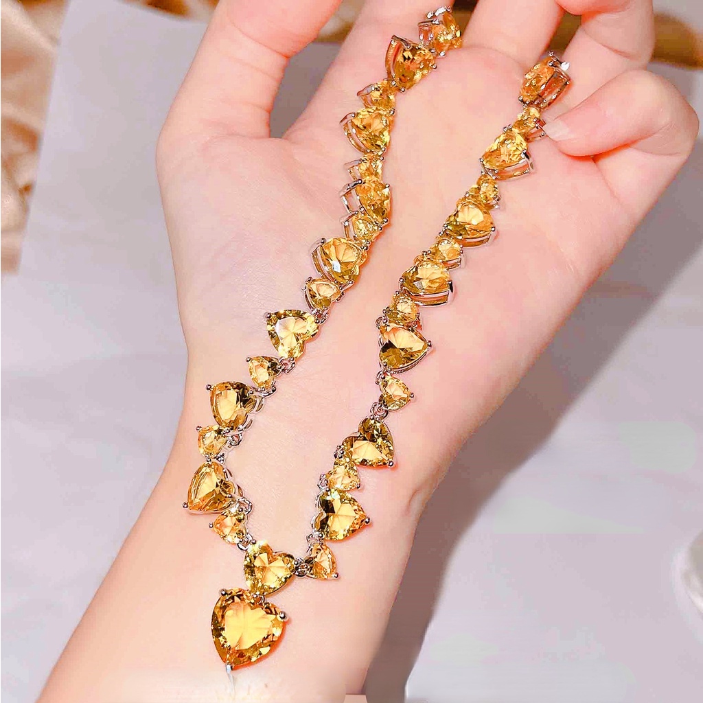 Goldkingdom Fashion Perhiasan Aksesoris Ready Stock Berlian Kuning Peach Hati Kalung Warna Biru Cinta Berbentuk Hati Wanita