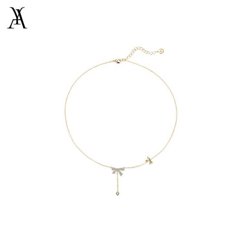 AY(CN) Kalung Choker Rantai Klavikula Desain Kupu-Kupu Aksen Kristal Warna Emas Perak Untuk Wanita