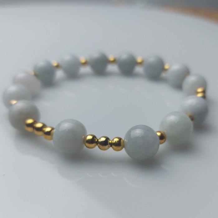 GELANG ROSARIO BATU GIOK ASLI BATU NATURAL JADEITE BURMA WHITE JADE