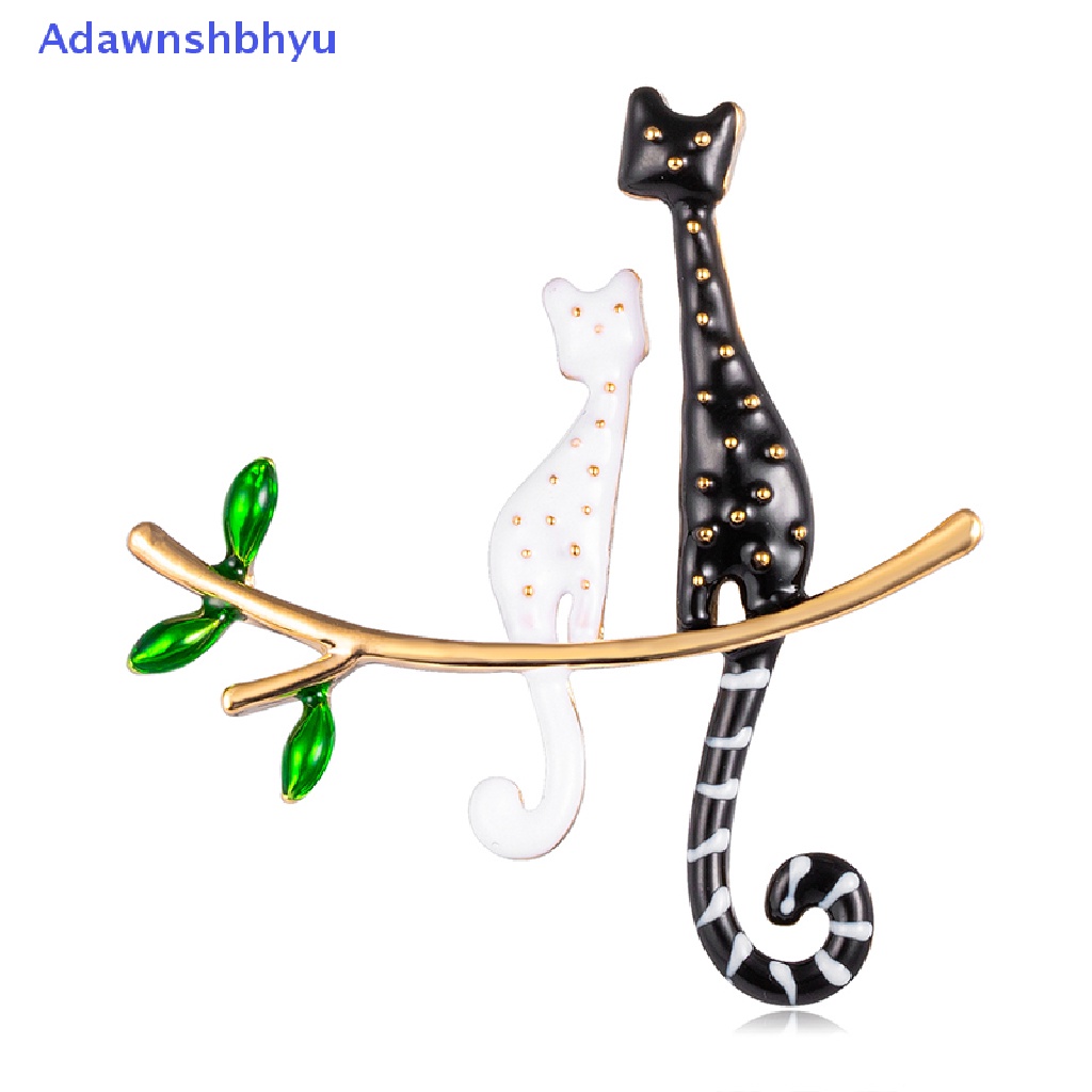 Adhyu Enamel Cartoon Couple Cat Branch Brooch Pin Collar Decor Badge Banquet Jewelry ID