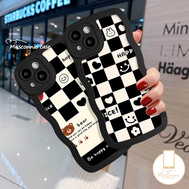 Papan Catur Soft Case Redmi A1 12C 910a 10 9A 9T A1+10C 9C NFC Redmi Note9 11 11s 10s 8 10 11Pro 9s 10Pro Max POCO X3 NFC Pro M3 Mi 11T Pro Love Heart Smile Bear Wavy Sarung Tepi