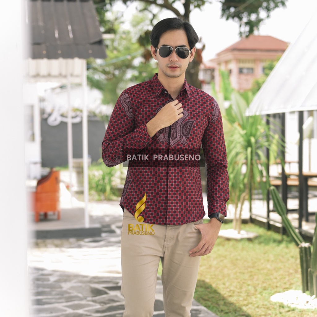 DIRGASANA Batik PRABUSENO Pakaian Atasan Pria Baju Hem Dewasa Kemeja Katun Premium  Slimfit Lengan P