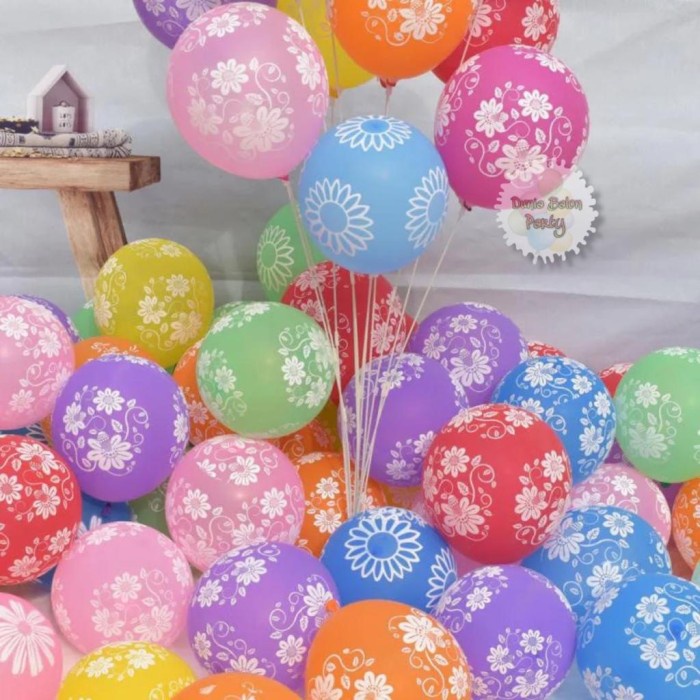 Balon Latex Motif Bunga / Balon Latex Bunga Mix Warna Isi 100pcs