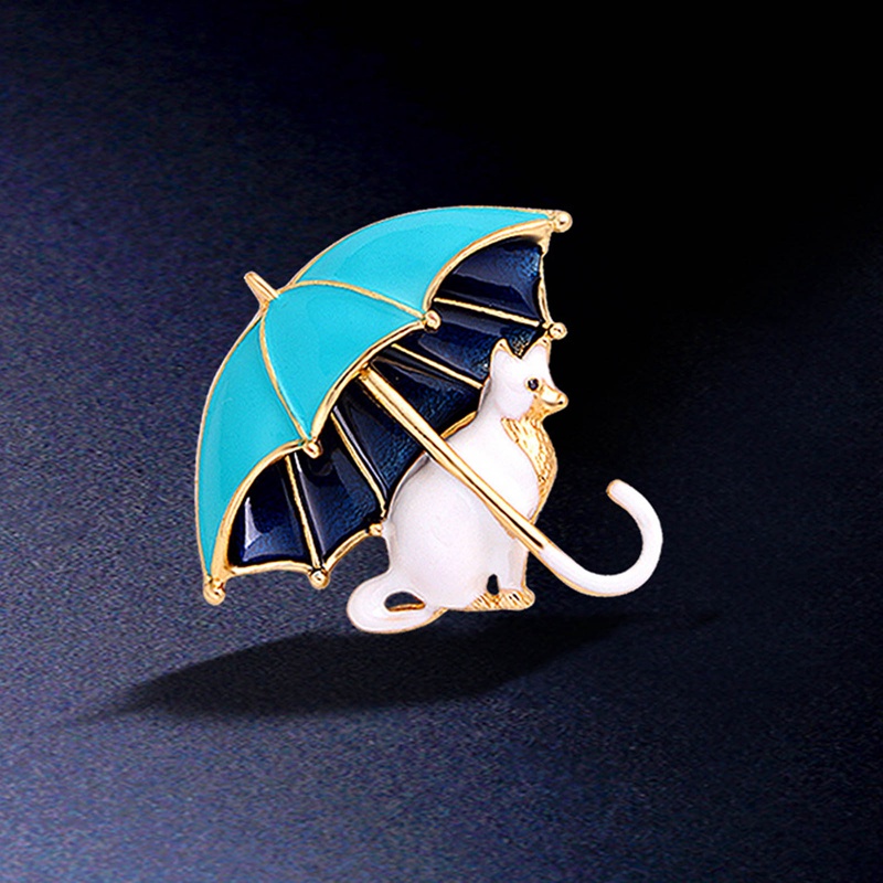 Bros Bawah Payung Kucing Lucu Untuk Wanita Enamel Hewan Pesta Santai Brooch Pin Hadiah