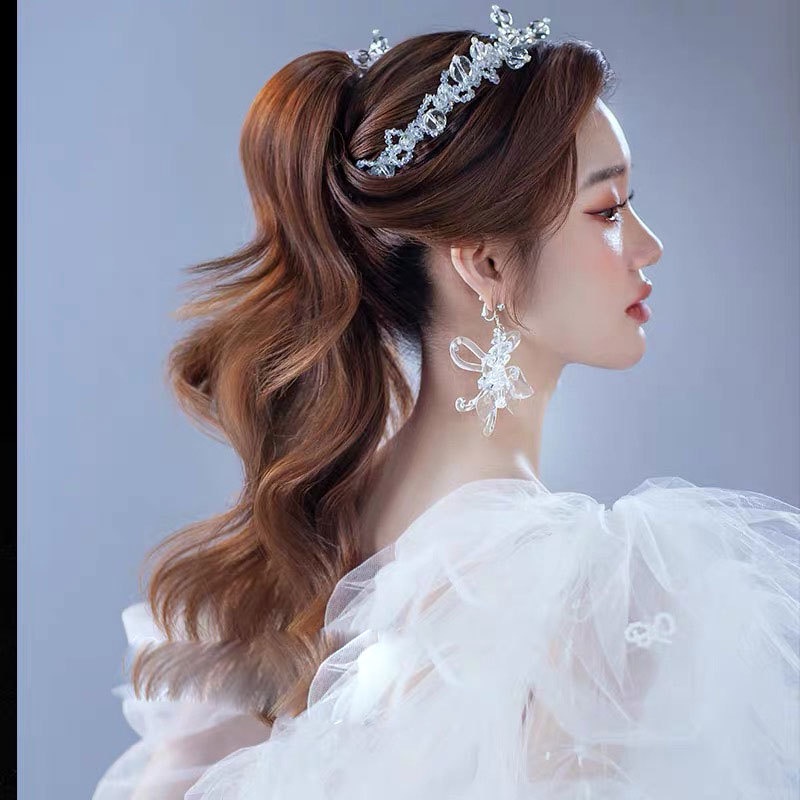 Cahaya Mewah Fashion Korea Baru A Transparan Bunga Pengantin Telinga Klip Aksesori