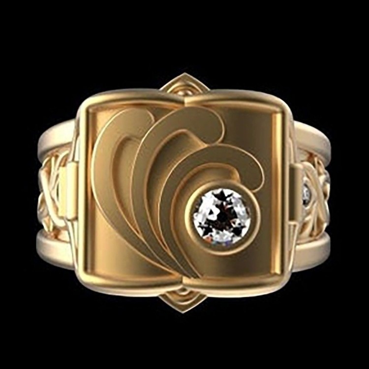 Goldkingdom Fashion Perhiasan Aksesoris Ready Stock Hip Hop Punk Berlapis Emas Asli Kadar 375 Cincin Pria Kotak Euro-American Clamshell Ring