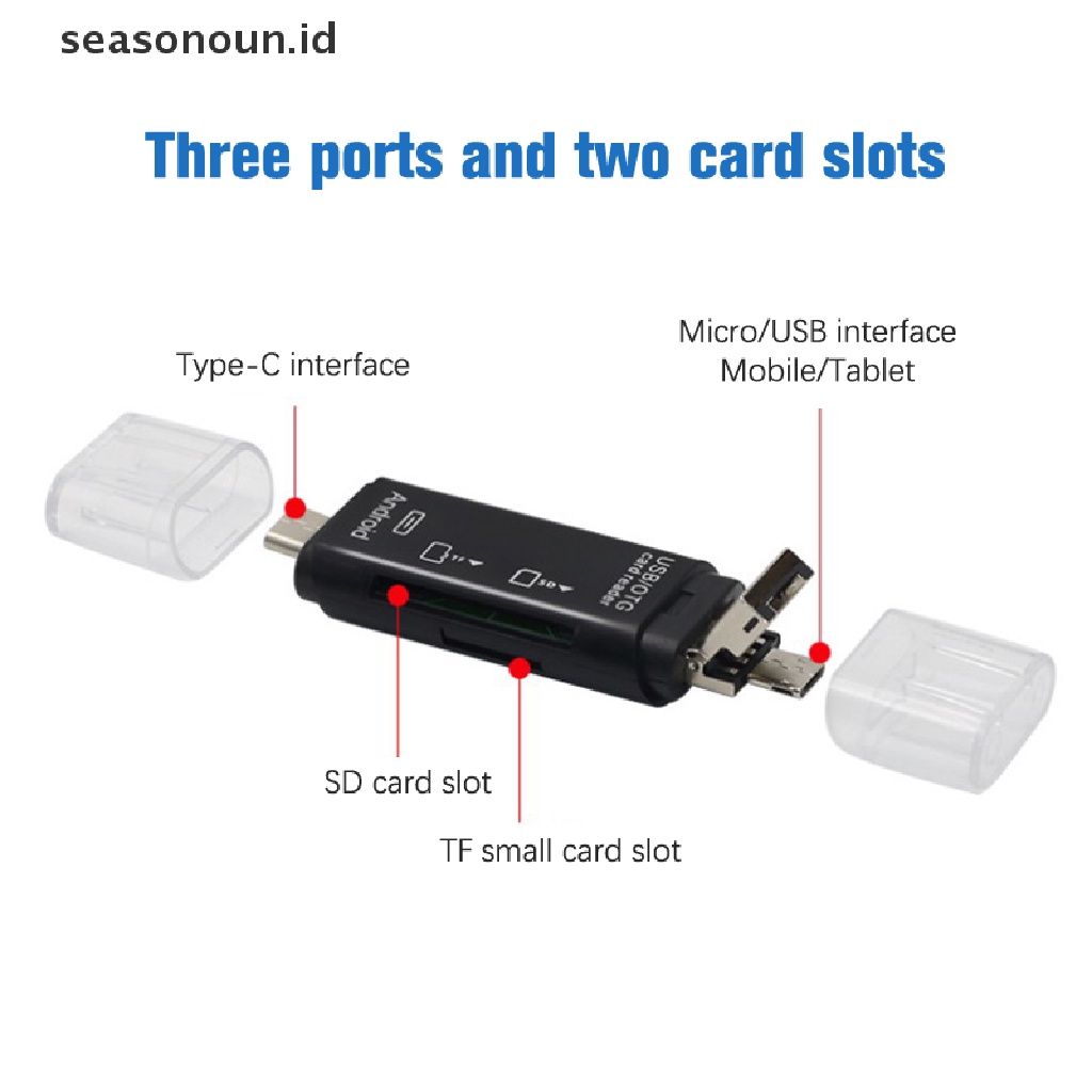 Seasonoun Telepon Ekstensi Komputer Header Aksesoris Adaptor Pembaca Kartu OTG Universal Kecepatan Tinggi 5in1 Usb 2.0 Tipe C/Usb/Micro Usb/Tf/SD Memory Card Reader.