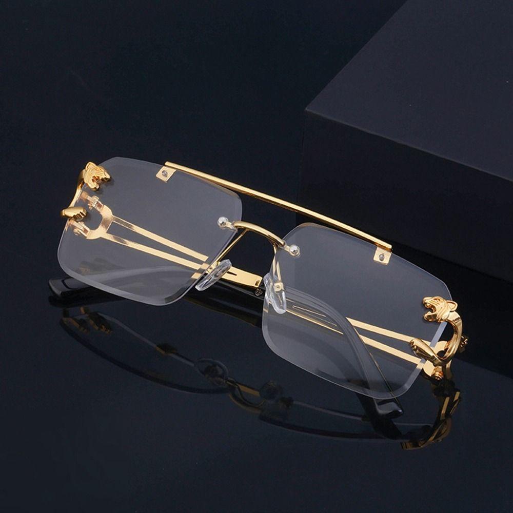 Mxbeauty Kacamata Anti UV Trendy Vintage Frame Tanpa Bingkai Sunglasses Steampunk Leopard Metal Gaya Korea Eyewear