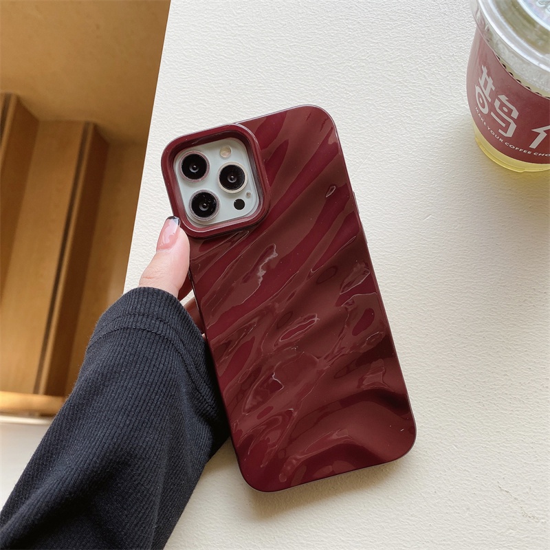 Case Glossy Gelombang 3D Untuk iPhone 14 Pro 13 12 Pro Max Case 11 Pro Max 6 7 8 Plus Silikon Lembut Rasa Kulit Penutup Belakang