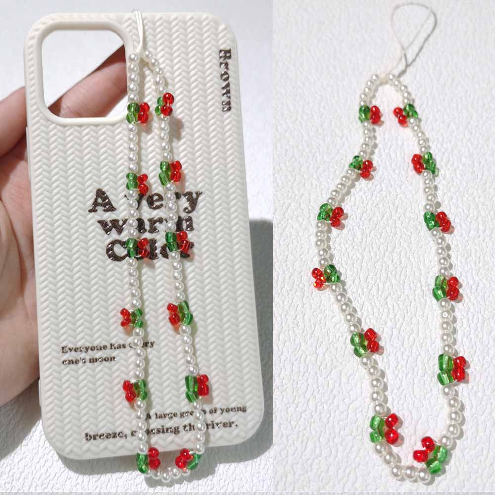 Mini Cherry Mutiara Rantai Ponsel Anti Hilang Lembut Tembikar Tali Tali Lanyard Manik Akrilik Warna-Warni Kasus Ponsel Kabel Gantung L152