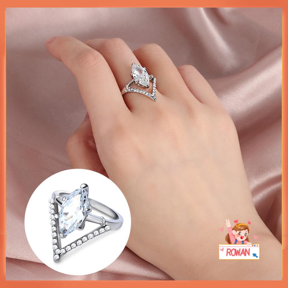 R-flower Oval Cincin Tunangan Wanita Perhiasan Pernikahan Unik Berbentuk V