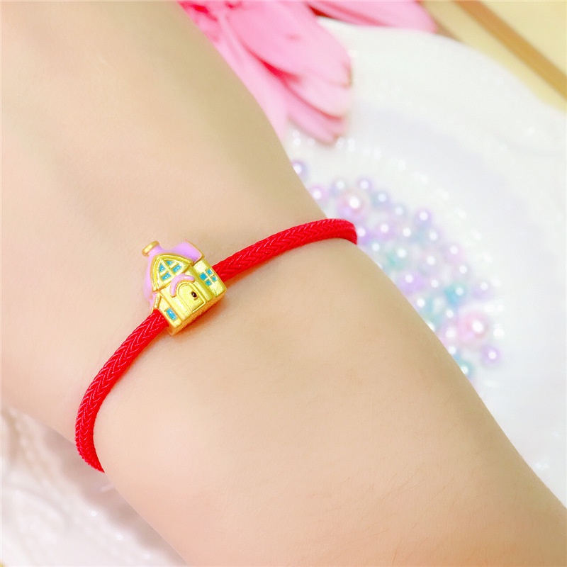 Goldkingdom Fashion Perhiasan Aksesoris Ready Stock Berlapis Emas Asli Kadar 375 Bubuk Emas Asli Kadar 375 Dicat Kartun Villa Rumah Manik-Manik Hiasan Tangan Liontin Manik-Manik Transportasi Kreatif