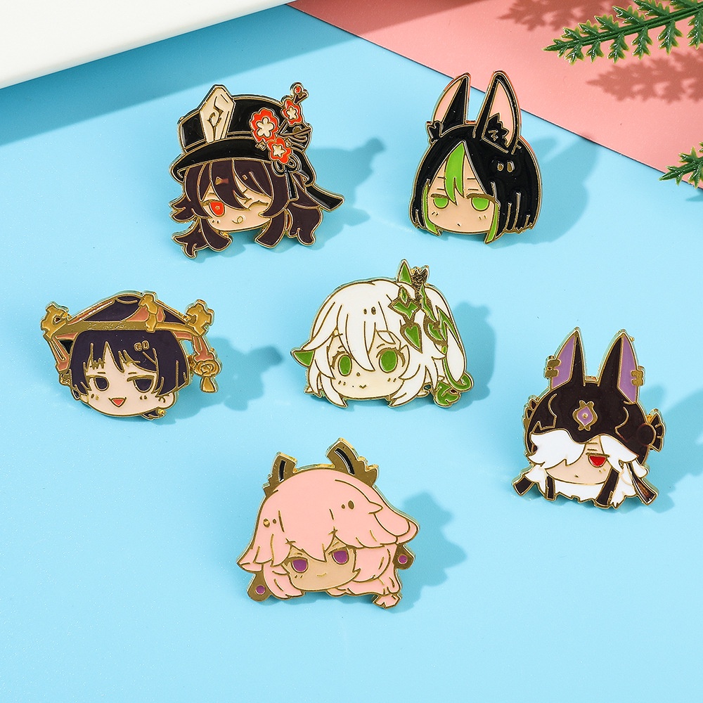 Anime Game Genshin Impact Enamel Bros Lucu Xiao Hutao Venti Xiao Bros Lencana Kerah Pin Kartun Perhiasan Hadiah Untuk Penggemar Teman