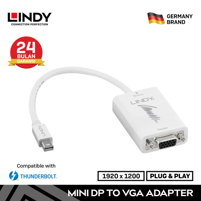 LINDY Mini DisplayPort DP Thunderbolt to VGA Adapter Converter