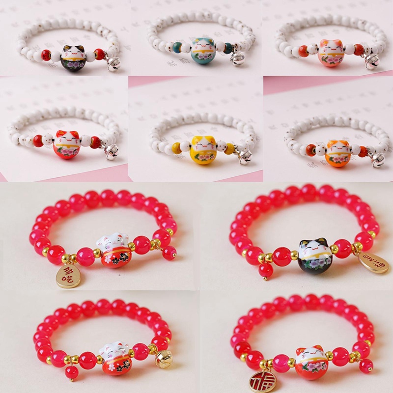 Manik-manik Merah Kontrak Gelang Keramik Tali Tenun Tangan Manik-Manik Plutus Cat Stretch Bracelet