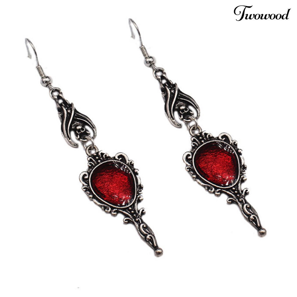 Twowood 1pasang Drop Earrings Gothic Personality Magic Mirror Gaya Punk Vintage Bat Ear Hook Drop Earrings Aksesoris Fashion