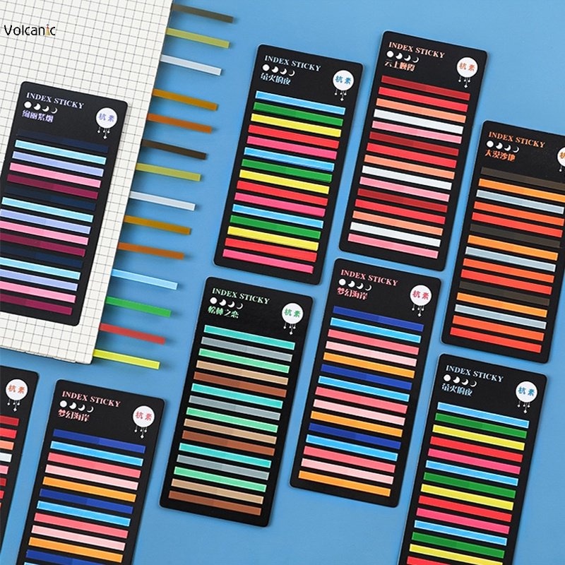 300biji Stiker Indeks Strip Tipis Transparan Neon Universal PET Sticker Set Reusable Marker Dengan Kunci Bookmark 5warna Stiker Index Strip Panjang Sangat Tipis