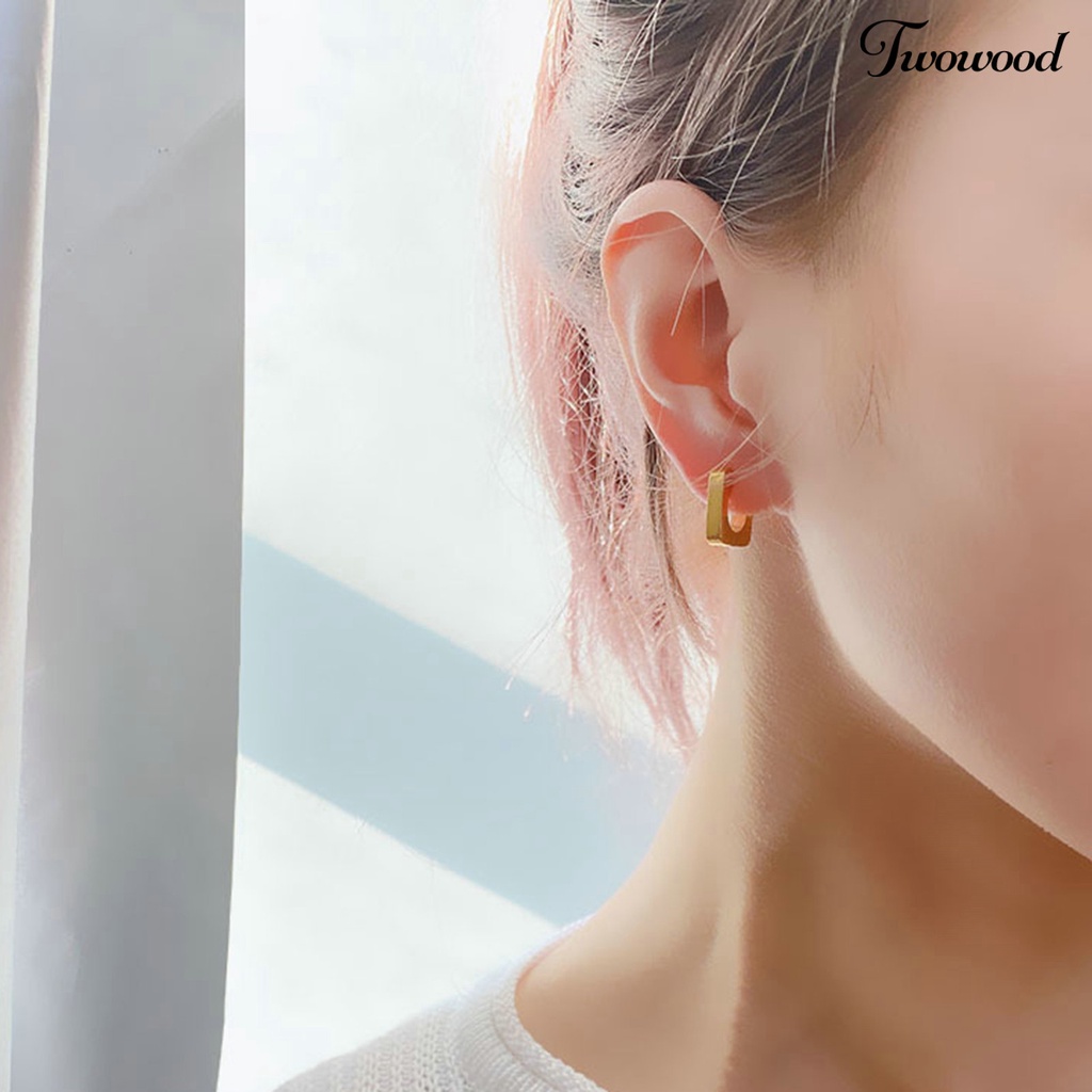 Twowood 1pasang Anting Hoop Bentuk Geometris Gaya Eropa Dan Amerika Electroplating Simplicity Charming Decoration Fade-Proof Titanium Steel Square Hoop Earrings