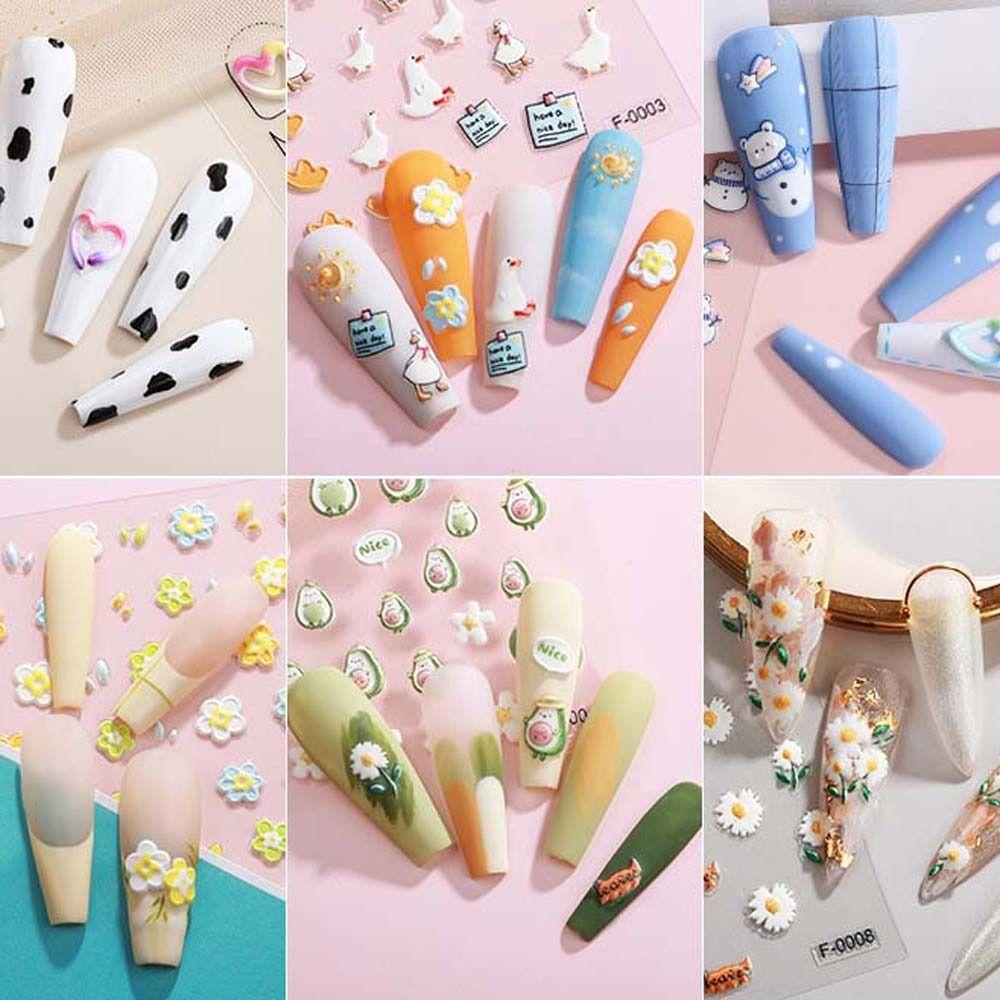 Mxbeauty Stiker Kuku Kartun Lucu Ins Gaya Cinta Hati Hewan Manikur Aksesoris Beruang Dekorasi Nail Art