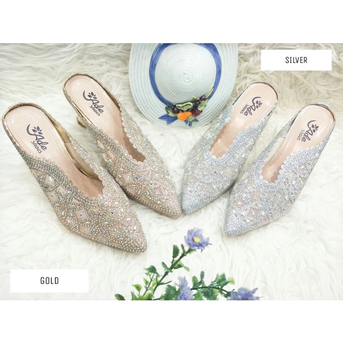 SALE Sandal Selop Pesta Heels Wanita Import L603 - Silver, 36 Termurah