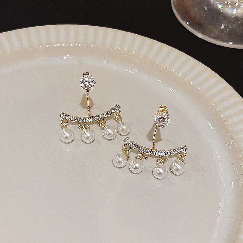 925jarum Perak Mewah Mutiara Anting Fashion Wanita Berlian Stud Earrings