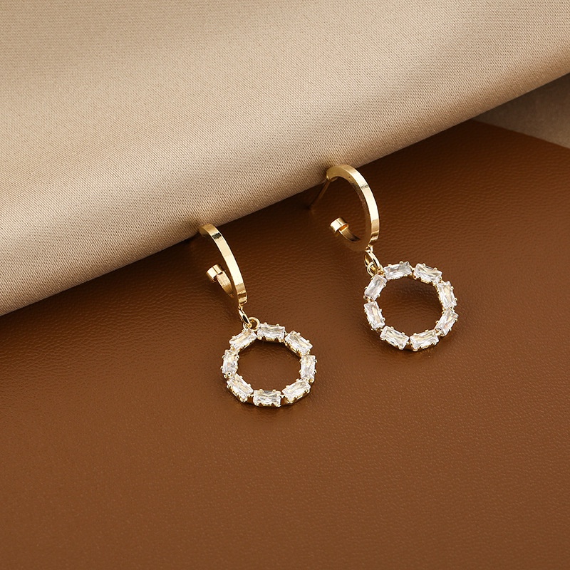 S925 Perak Jarum Korea Penuh Berlian Zirkon Cincin Aliran Korea Temperamen Influencer Anting Earrings Wanita