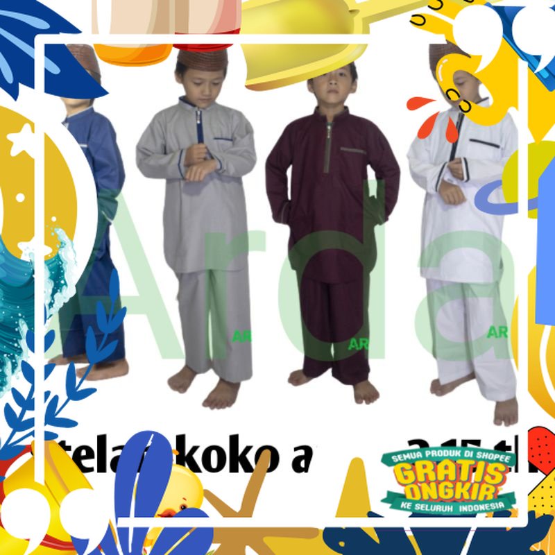 Motif polkadot / stelan koko kurta anak laki/baju muslim anak laki