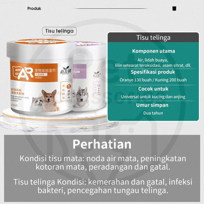 Pet Eye Wipes Tisu Basah Kucing 130pcs/200pcs Pet Wipes Anti Bakteri Wipes Kucing