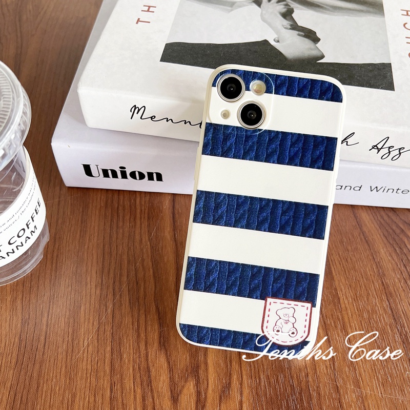 Casing Infinix Hot 20 20s 20i 12 12i 12Play 11 2022 10 9 Play Note 10 Pro Smart 6 6Plus 52020 2023 Motif Garis Biru Dan Putih Bear Phone Case Silicon Cover