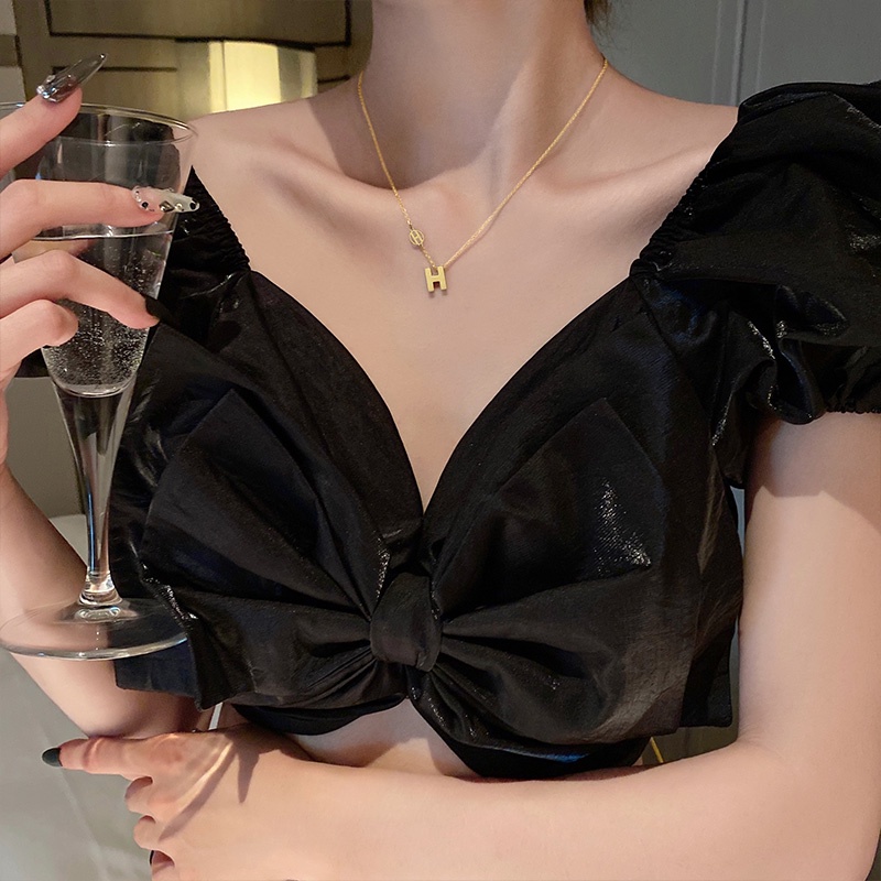 Kalung Titanium Wanita Anti Karat Tidak Luntur Emas 18K Huruf Ganda H