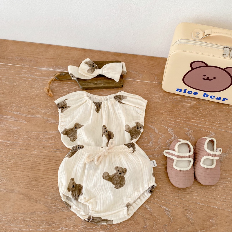Setelan Tanpa Lengan Anak Perempuan/Setelan Bear Korea
