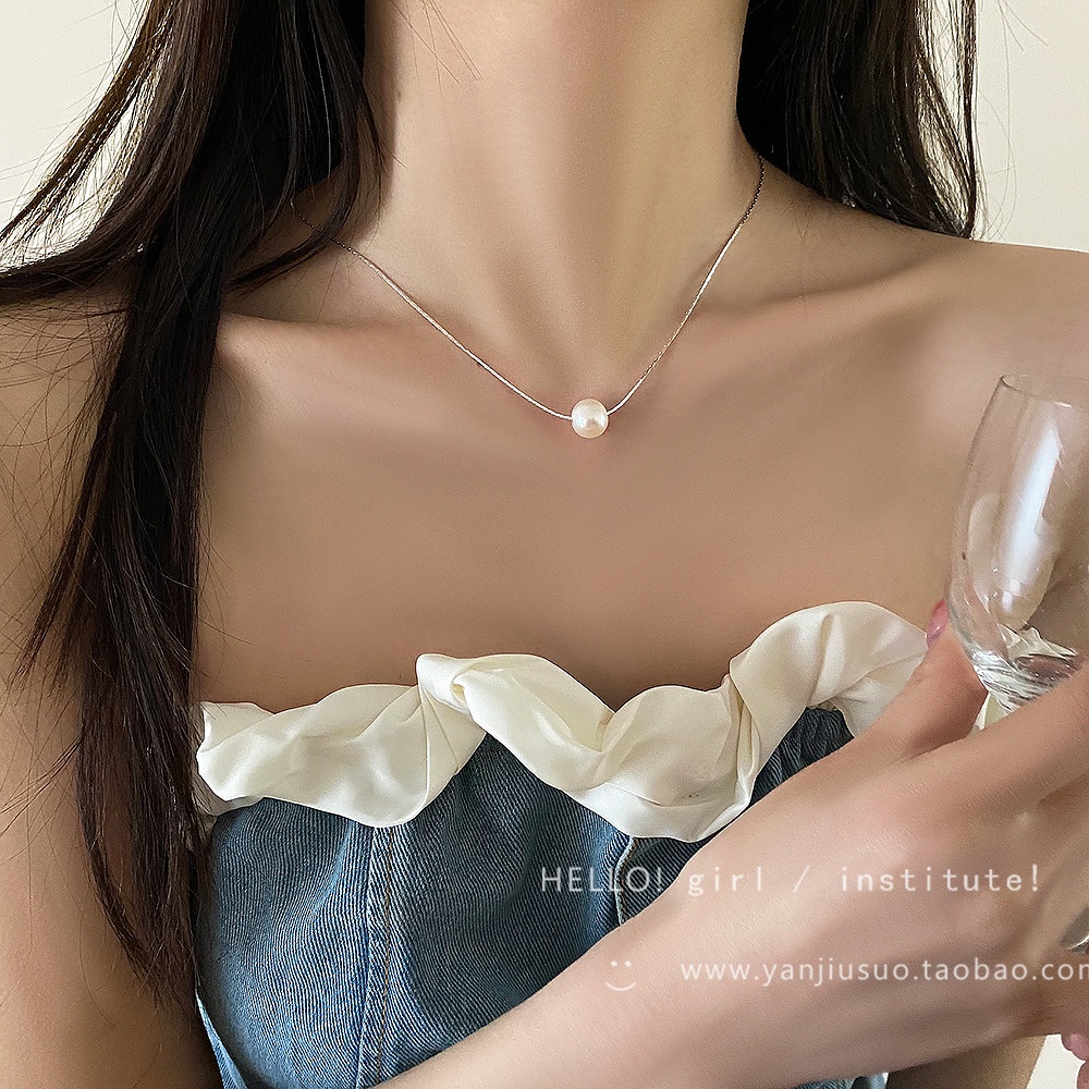 Kalung Mutiara Minimal New Feminin Leher Rantai Lock Bone Chain