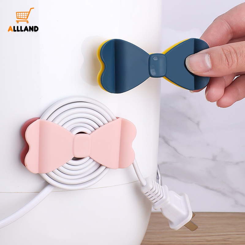 Portable PP Self-adhesive Bow Tie Shape Cord Winder/Dipasang Di Dinding Tanpa Meninju Pengisian Kawat Plug Tetap Rak/Peralatan Rumah Tangga Klip Penyimpanan Kabel