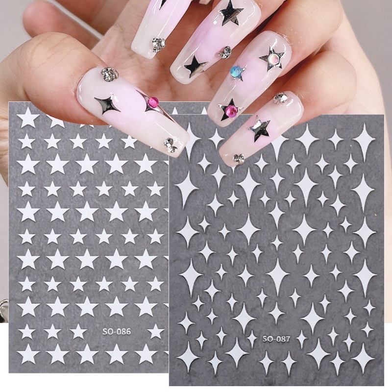 Simple Silver Star Manicure Sticker/3D Realistis Laser Flash Self-adhesive Style Nail Decal Aksesoris