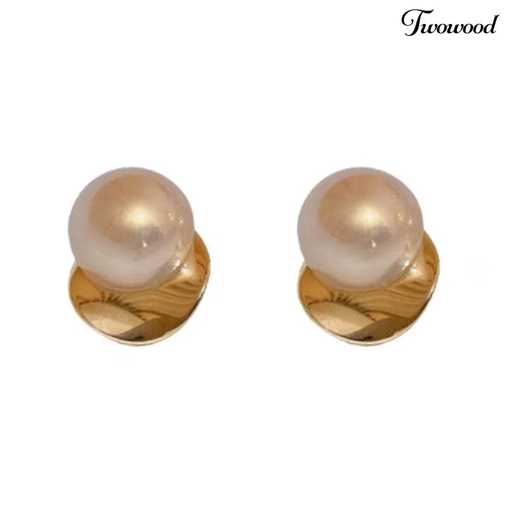 Twowood 1pasang Ear Studs Pengerjaan Halus Tidak Sakit Memakai Mudah Dipakai Tahan Aus Eye-catching Dress Up Nikel Gratis Anting Mutiara Imitasi Minimalis Perhiasan Aksesori