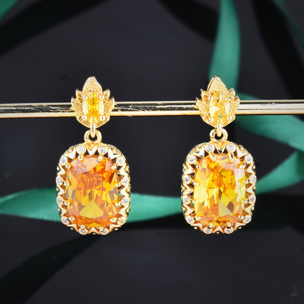 Goldkingdom Aksesoris Perhiasan Fashion Ready Stock Gaya Istana Vintage Warna-Warni Set Flash Kalung Cincin Berlian Kuning Zirconia Anting Liontin