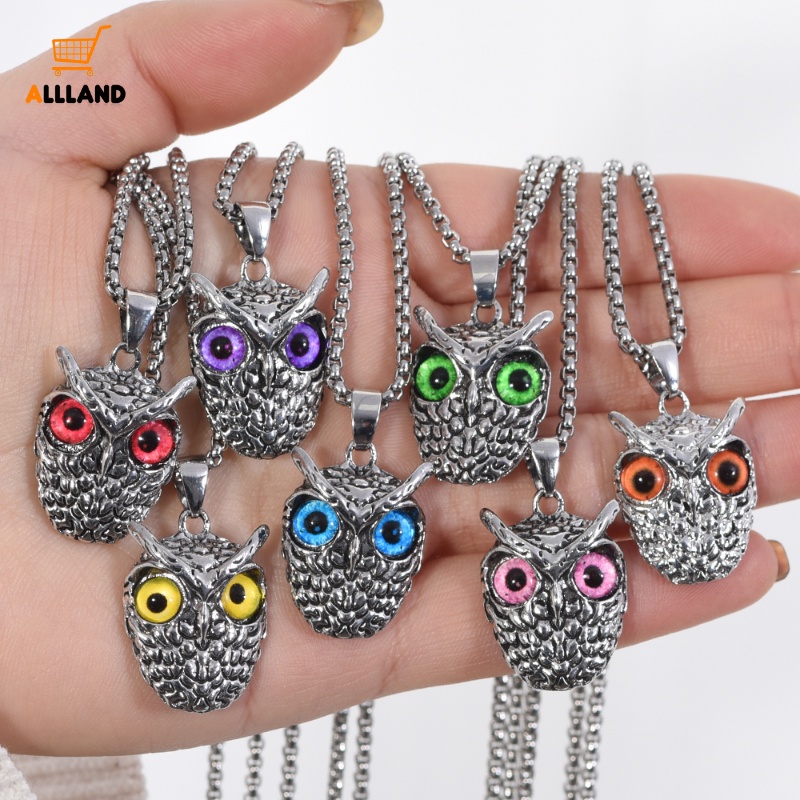 Punk Owl Pendant Necklace/Wanita Vintage Alloy Desain Berlian Imitasi Opal Choker Panjang Kalung Hip Hop Perhiasan Aksesoris