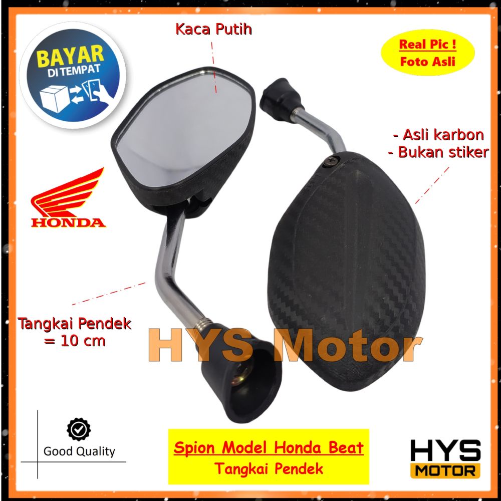 HYS Spion Karbon HONDA Model Beat Mini Tangkai Pendek - Variasi Aksesoris Kaca Spion Sepion Motor Honda Beat Pop / Fi ESP / Karbu / Vario / Supra / Kharisma / Genio / Dsb