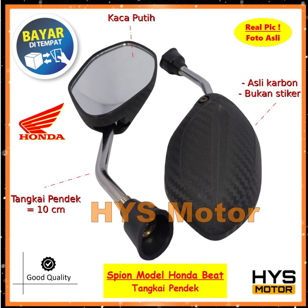 HYS Spion Karbon HONDA Model Beat Mini Tangkai Pendek - Variasi Aksesoris Kaca Spion Sepion Motor Ho