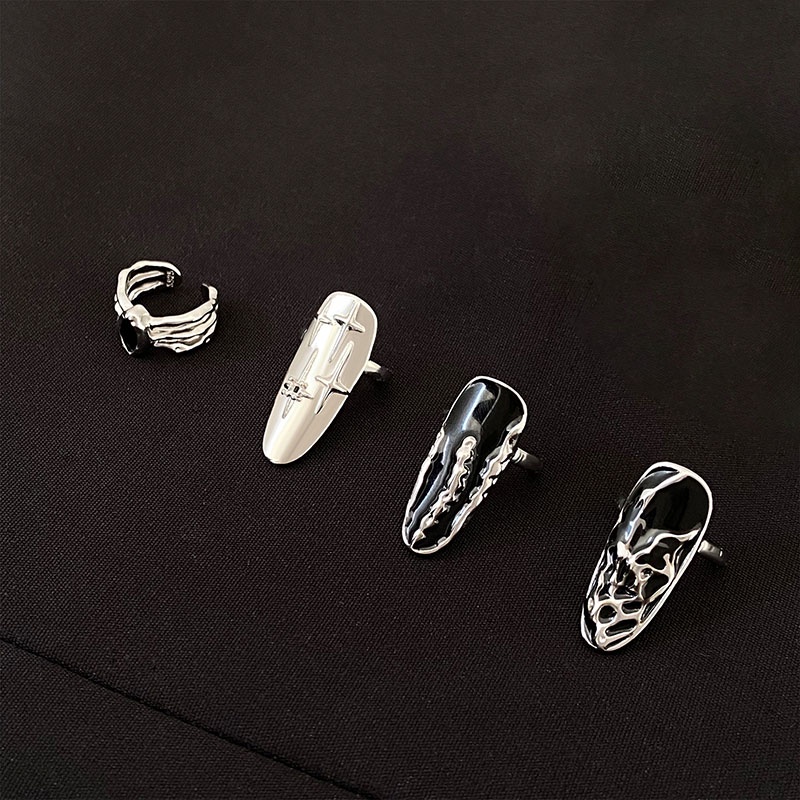 4pcs/set Set Set Cincin Pembuka Kuku Jari Geometris Bahan Alloy Punk Untuk Wanita