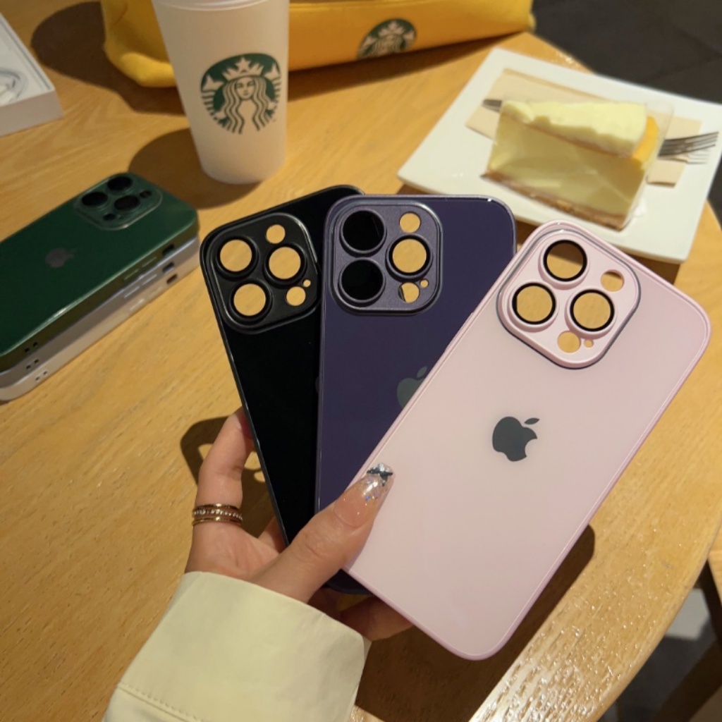 Casing Handphone Kaca Tempered Untuk Iphone14Plus14 Pro Max13 12 11 Pro Max Shockproof Hard Cover Casing Pelindung Kamera iPhone