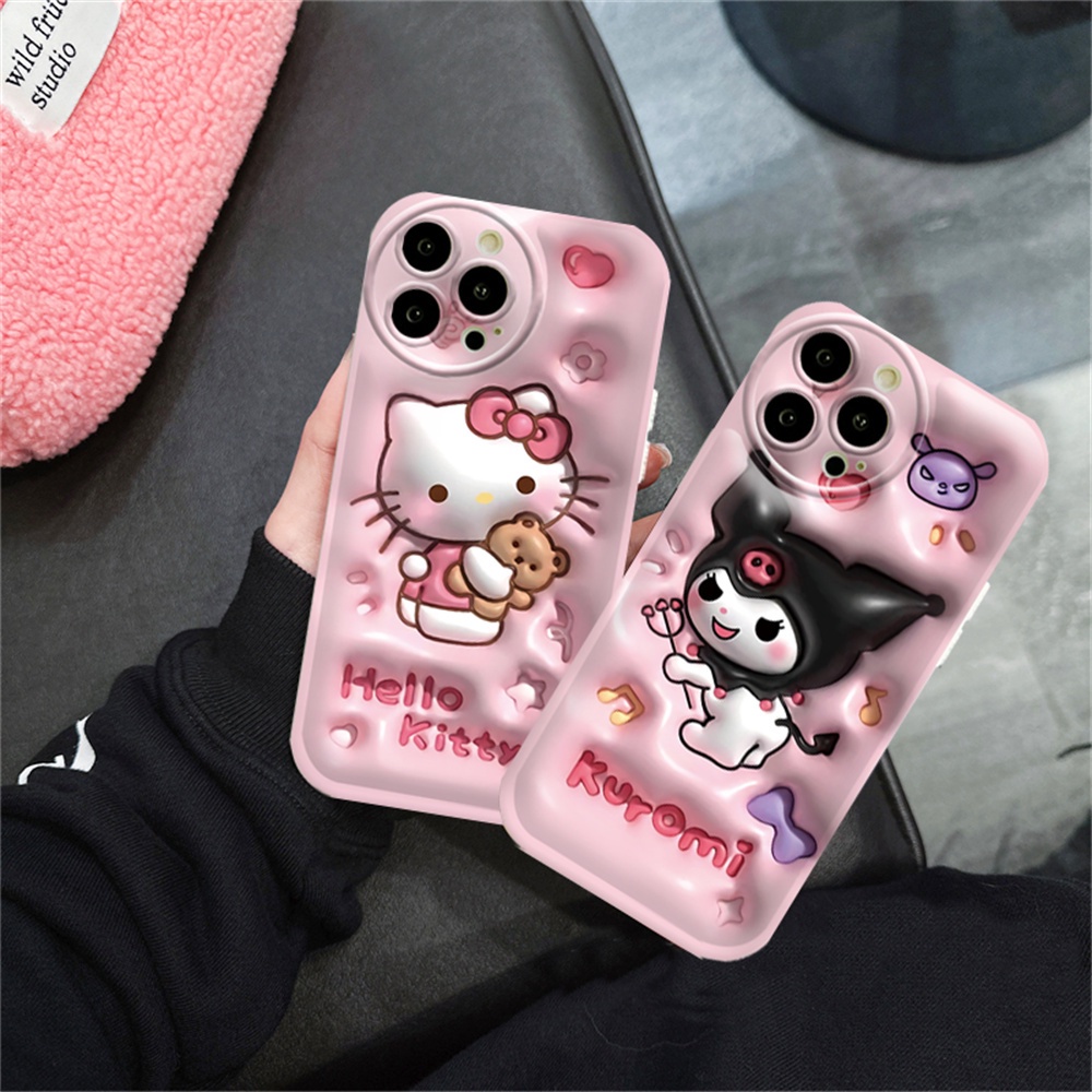 Case OPPO A57 A17 A16 A16K A5S A12 A3S A12E A92 A52 F1S A53 A33 A31 A9 A5 A15 A15S A54 F9 C1 Cute Kuromi Hello kitty Bantalan Udara Fasion TPU Phone Cover