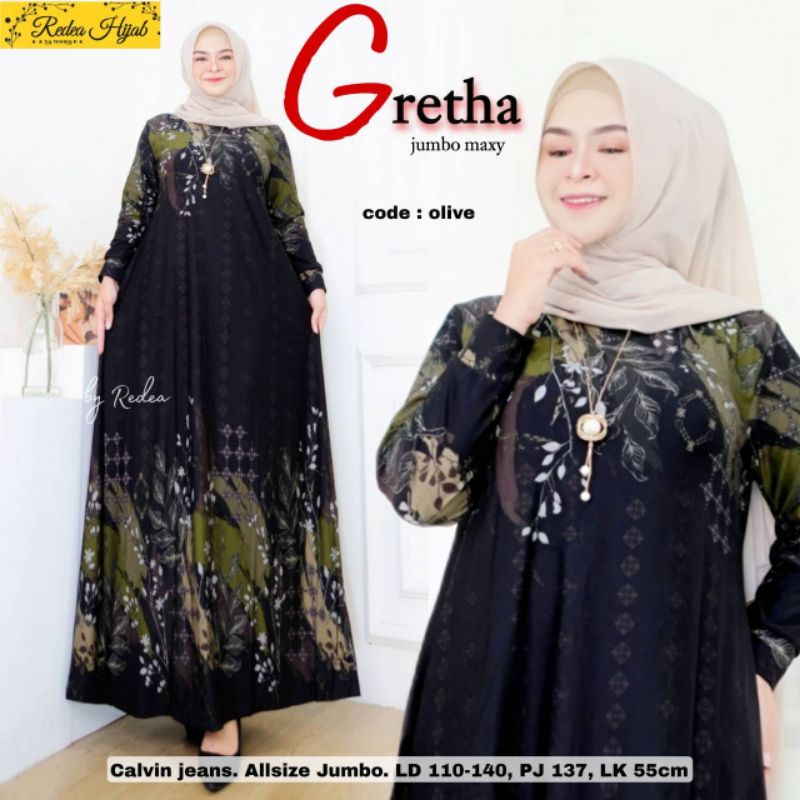 Terbaru ✨ Dress Syar'I Gretha Jumbo Maxy Fashion Muslim Wanita 2022 Gamis Calvin Jeans Jumbo All Siz