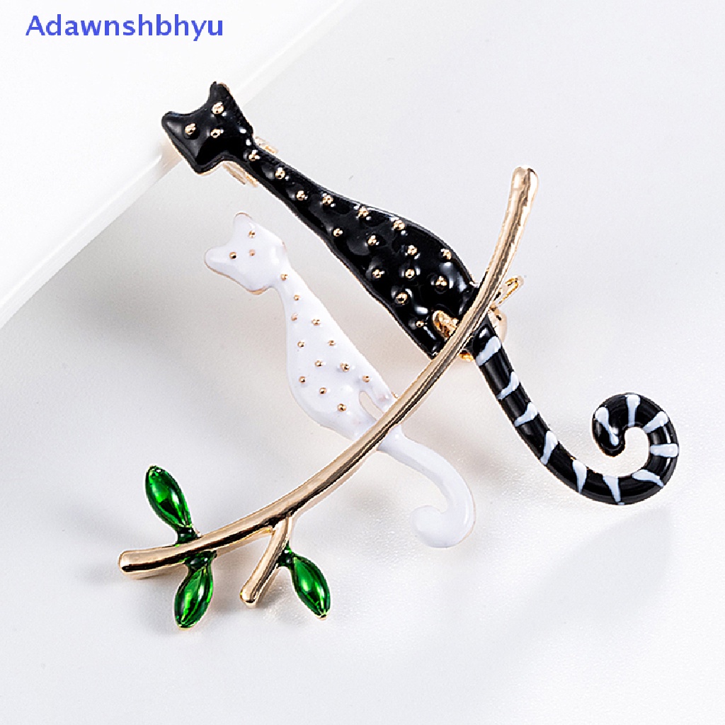 Adhyu Enamel Cartoon Couple Cat Branch Brooch Pin Collar Decor Badge Banquet Jewelry ID