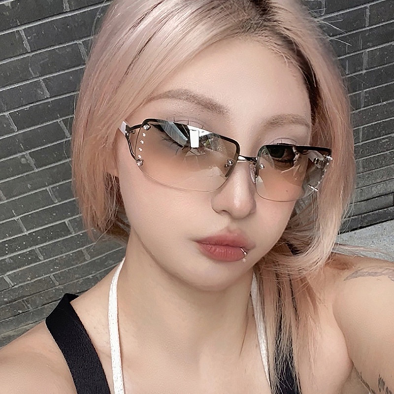 Kacamata Hitam Fashion Square Aesthetic Shades Untuk Wanita/Pria Metal Frame Sunglasses Eyewear