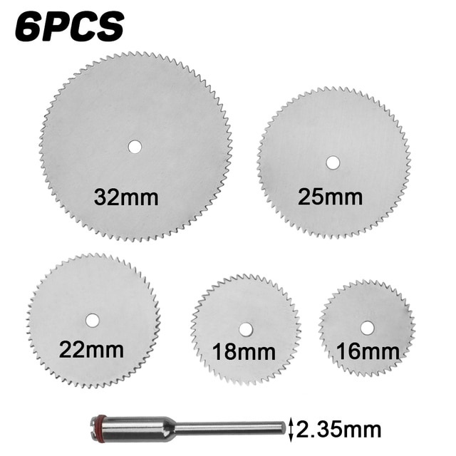 YGRETTE - BongKim Kepala Gergaji Wheel Slice Metal 5 PCS with 1 Mandrel for Dremel Rotary MATA GERGAJI Mata Bor Mini Gerinda Kayu HSS Saw Blade 22/25/32/35/44 mm 5 PCS