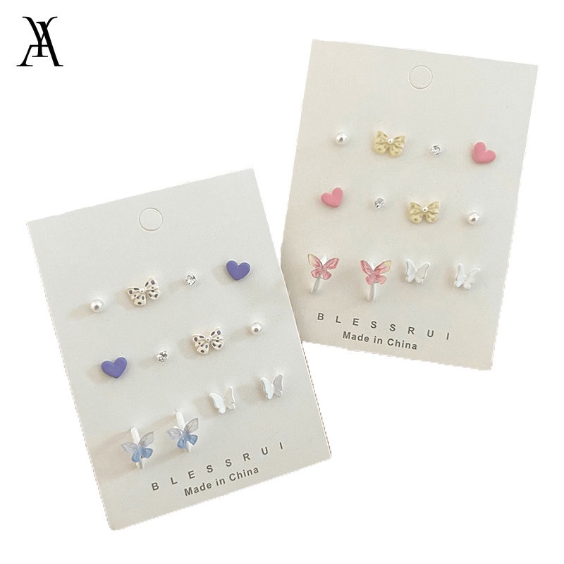 AY(CN) Set Anting Stud Desain Bunga Tulip Pita Aksen Mutiara Bahan S925 Silver Untuk Wanita