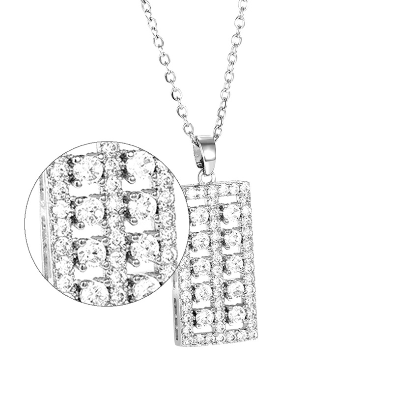 Fashion Pengantin Wanita Pernikahan Kalung Geometris Persegi Panjang Berbentuk Liontin Kalung Dengan Batu Cubic Zirconia Perhiasan Trendi Untuk Wanita