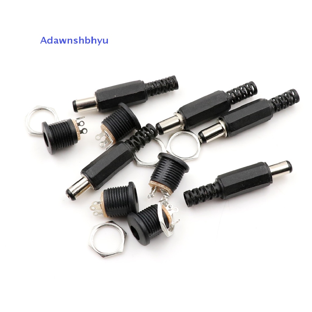 Adhyu 10pcs 5.5mm x 2.1mm Konektor Colokan Listrik DC Laki-Laki Sekrup Kunci Female Panel Socket ID